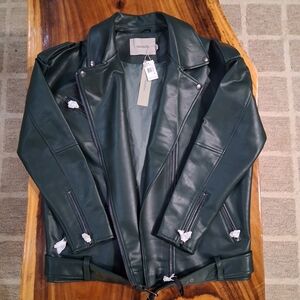 Hudson Dark Green Leather Biker Jacket